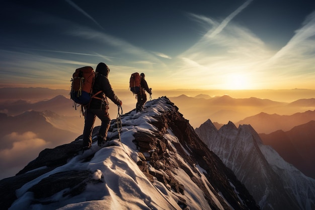 Alpinisti sulla difficile vetta