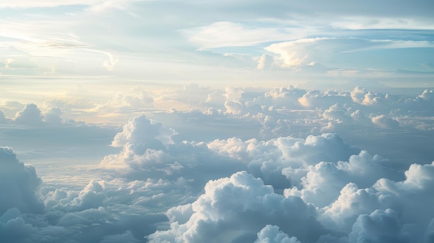 Alta natura vista grandi nuvole bianche sullo sfondo del cielo morbido al mattino Vista di nuvola bianca sull'aereo illustrazione generata da AI