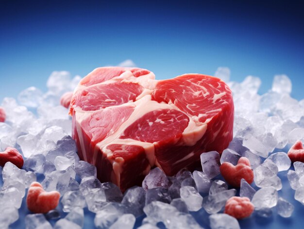 Alta qualità Immagine Stock Carne di Arafed appena preparata su ghiaccio con una carne a forma di cuore generata da AI