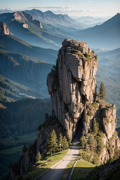 Alta roccia sulle montagne paesaggio con una strada