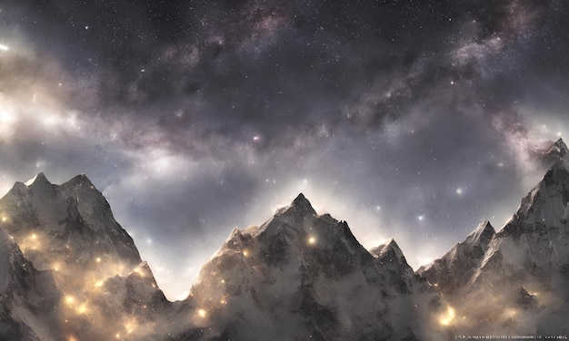 Alte montagne e cielo stellato notturno