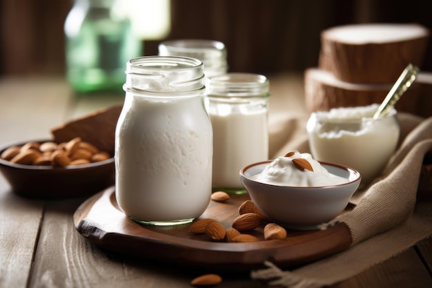 Alternative senza latticini come il latte di mandorle e lo yogurt di soia creati con AI generativa