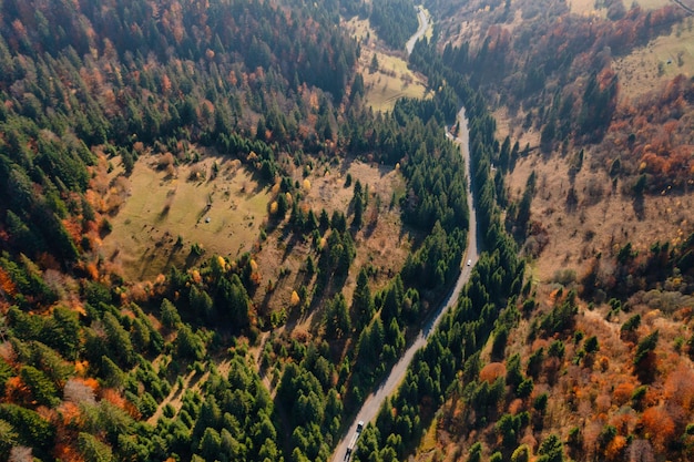 Altipiani e colline con strade strette e foreste autunnali