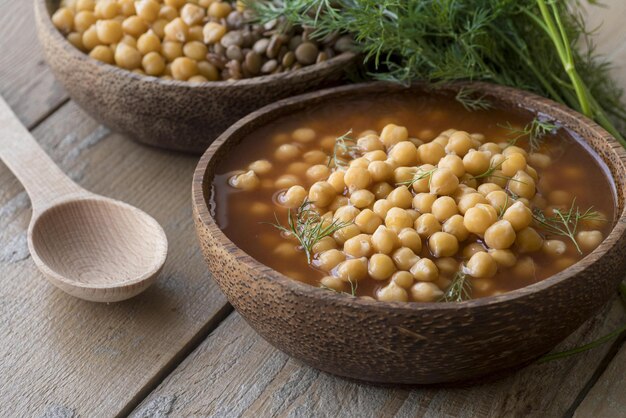 alto angolo concetto di zuppa di ceci alta qualità e risoluzione bel concetto di foto