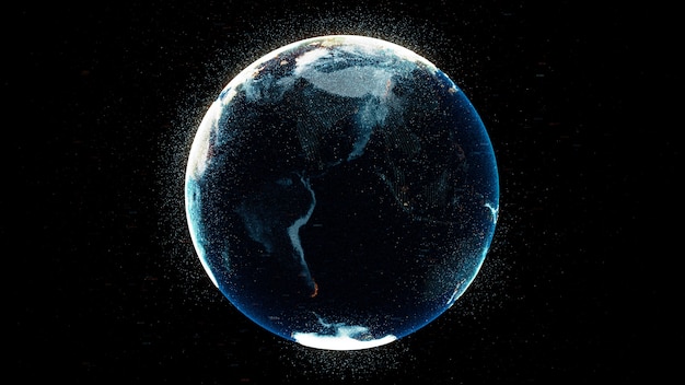 Alto concetto dettagliato del globo terrestre digitale con numeri casuali ed elementi di evidenziazione