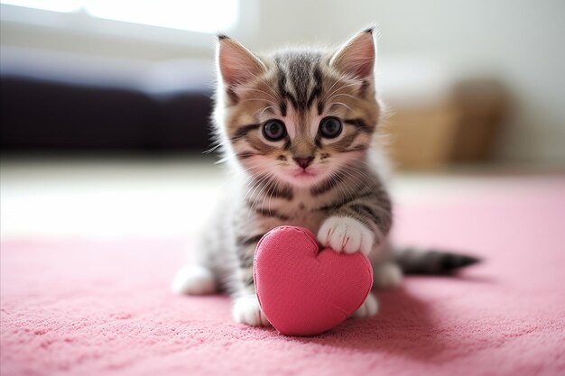 Amabile Valentino Gattino Adorabile Felino con cuore Miglior simbolo di amore e affetto