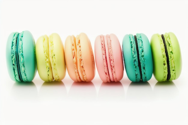 Amaretti francesi colorati o macaron su sfondo bianco IA generativa