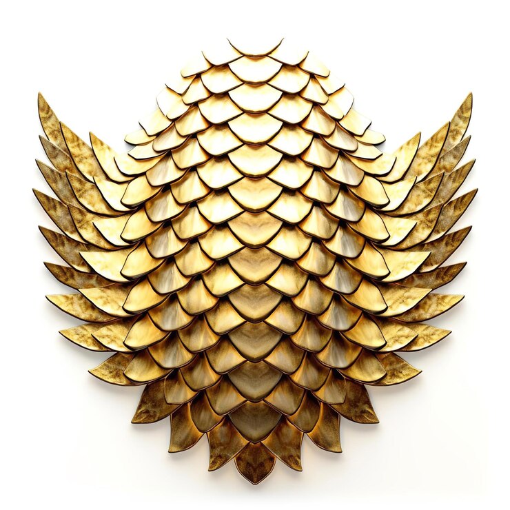 Photo amazing golden dragon scale isolated on white background