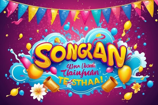 Amazing Songkran thailand festival messaggio colorato design banner illustrazione vettoriale