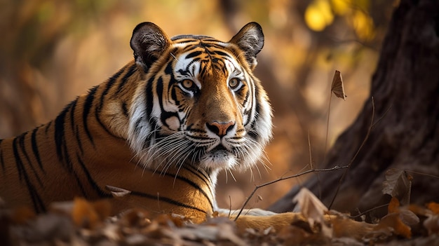 Amazing tiger pose during the golden light time Scena della fauna selvatica con animali pericolosi Estate calda