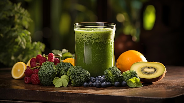 Ambientazione per la fotografia alimentare vibrante Nutrientpacked smoothie verde con alghe gustosamente co