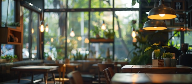 Ambiente di caffè sfocato sullo sfondo