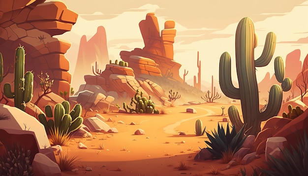 ambiente di sfondo del deserto per una scena di gioco di battaglia mobile con cactus