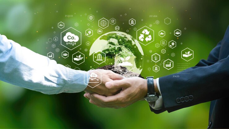 Ambiente giornata della terra Nelle mani di un uomo d'affari che consegna un albero piantato Concetto di icona ESG ambiente società e governance Affari del gas naturale sostenibili ed etici Energia connessa
