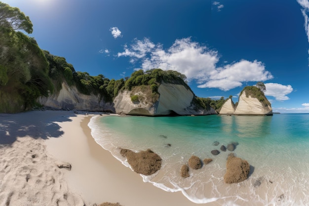 Ambiente sereno Spiaggia di Cathedral Cove in estate IA generativa