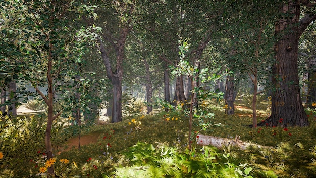 Ambiente sostenibile e protezione dell'ecosistema Rendering 3d del paesaggio