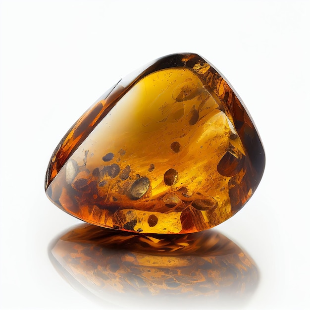 Ambra cristallo isolato Golden Amber Pebble su bianco