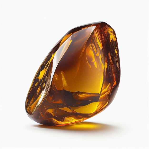 Ambra cristallo isolato Golden Amber Pebble su bianco