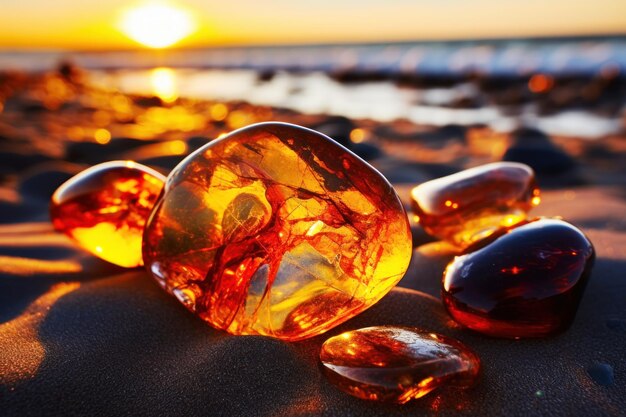 Ambra sulla sabbia sulla spiaggia al sole