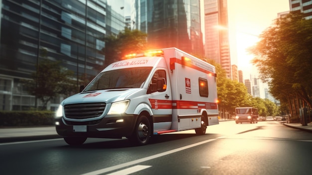 Ambulanza di emergenza medica per strada Bella illustrazione generativa AI