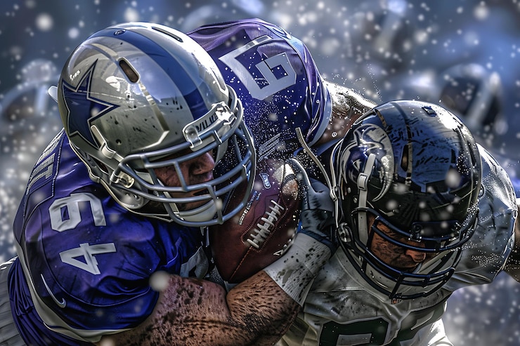 Photo american football players in action during a snowy game