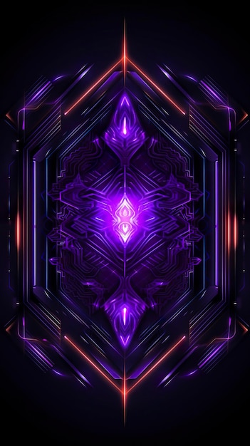 Amethyst 3D Minimalist Shield Design con uno sfondo nero o scuro con linee al neon AI Generative