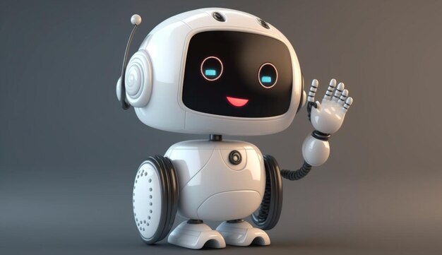 Amichevole robot bianco simpatico cartone animato positivo con intelligenza artificiale sorridente