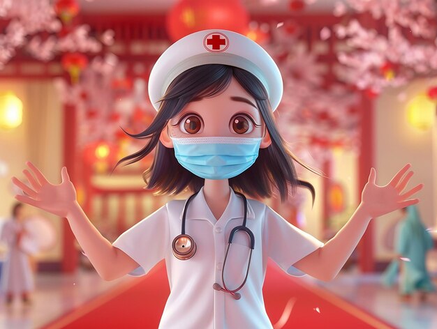 Amichevoli infermiere cinesi che indossano dottori con cappelli bianchi che celebrano l'assistenza sanitaria professionale