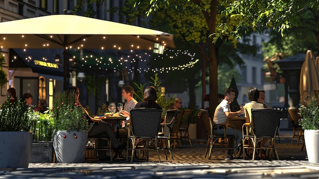 Amici a cena in un ristorante all'aperto