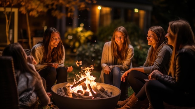 Amici che arrostiscono marshmallow accanto al fuoco