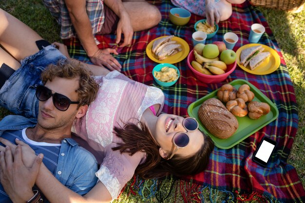 Amici che hanno picnic nel parco