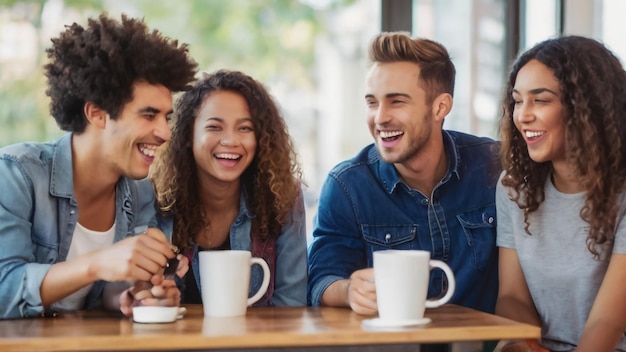 amici che ridono e ridono in un caffè