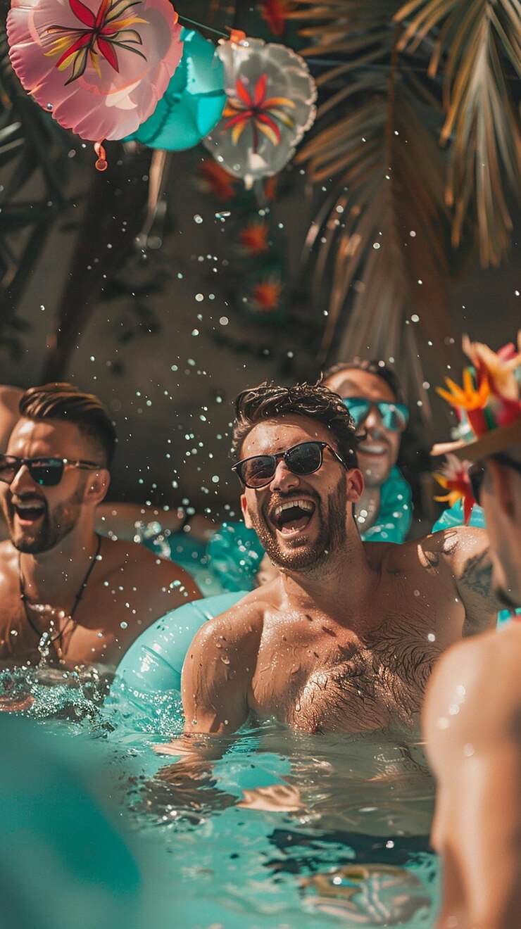 Foto amici che ridono insieme sotto un baldacchino di rami