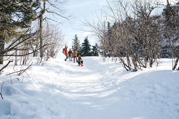 Amici che si divertono in inverno