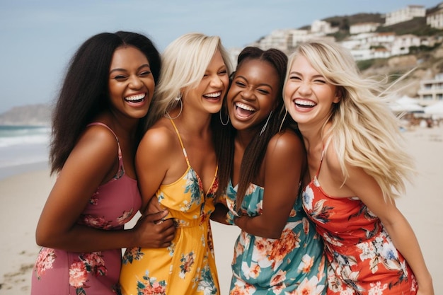 Amici che si divertono in spiaggia.