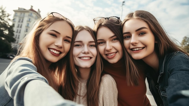 Amici che si fanno un selfie