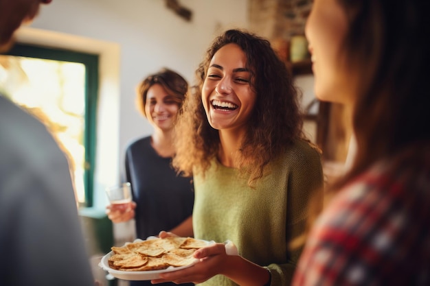 Amici che si godono una festa in casa