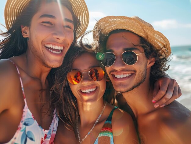 Amici che si rilassano in spiaggia Un momento felice