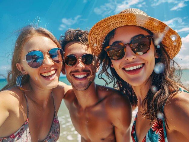 Amici che si rilassano in spiaggia Un momento felice