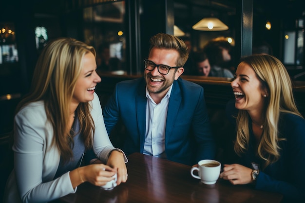 Amici d'affari che applaudono con il caffè al caffè