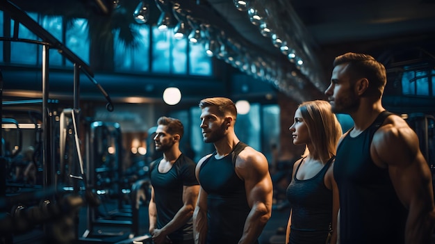 Amici del lavoro di squadra in palestra che si motivano a vicenda