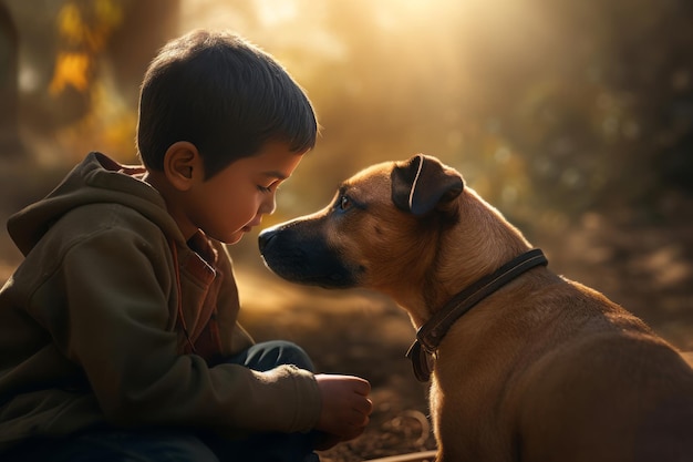 Amici di cani bambini all'aperto Persone felici Genera Ai