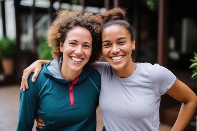 Amici di fitness che abbracciano uno stile di vita divertente