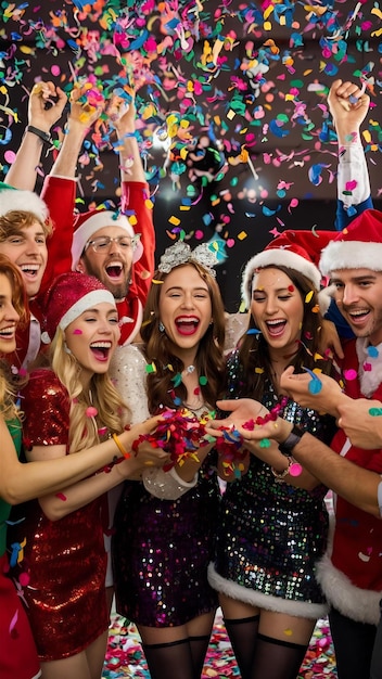 Amici festivi in confetti insieme