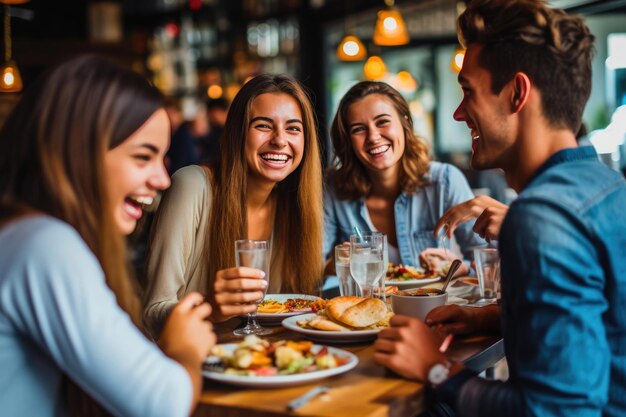 Amicizia e cibo colazione delizia in un ristorante IA generativa