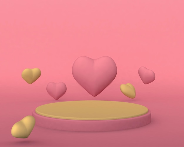 Amore 3d illustrazione del podio con confezione regalo per la pubblicità del prodotto