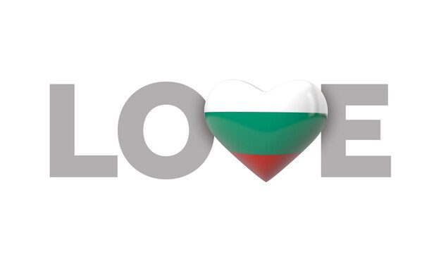 Amore bulgaria bandiera a forma di cuore con la parola d'amore d rendering