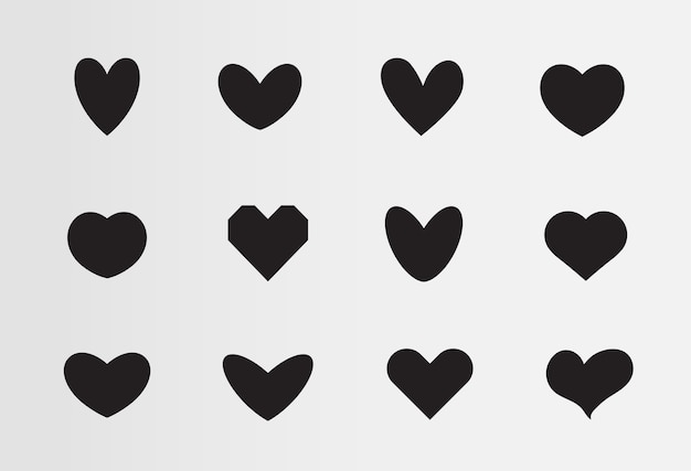 Amore insieme di simboli vettoriali di sagome nere di cuori diversi segni di set di icone per san valentino