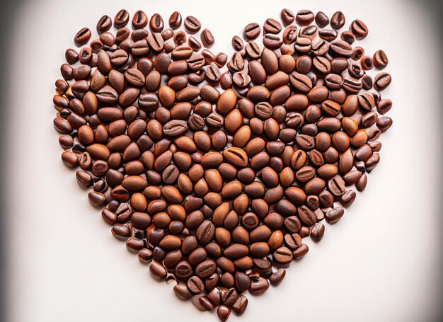 Amore per i chicchi di caffè a forma di cuore isolato su sfondo bianco