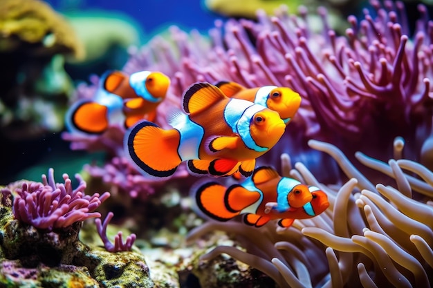 Amphiprion ocellaris pesce pagliaccio e anemone in mare